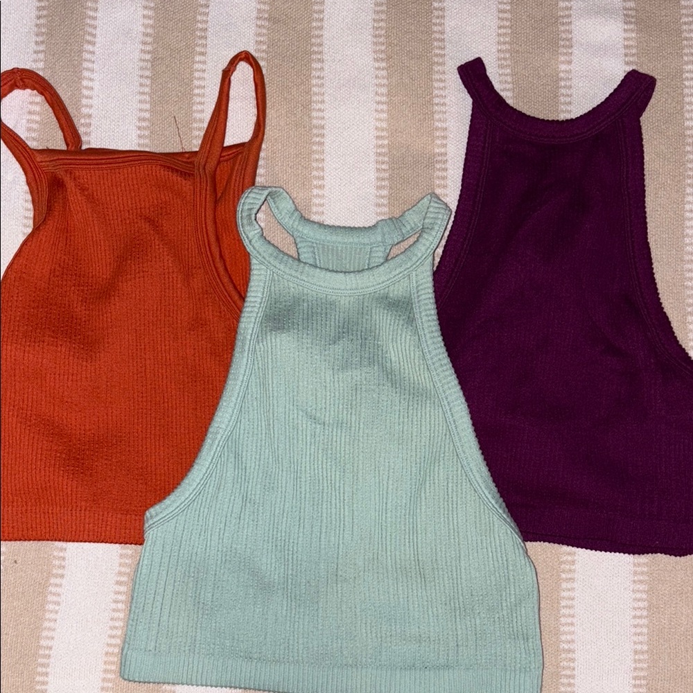 Forever 21 Ribbed Crop Tank Top Orange Green